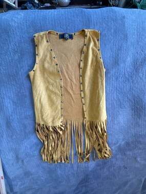L&B Lucky & Blessed Women's Faux Suede Fringe Vest Mustard Yellow Size S